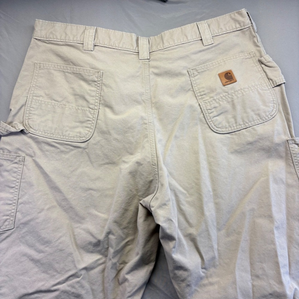 Carhartt Durable Loose Fit Canvas Work Dungaree Pants Tan 44x32 Mens Workwear - Picture 2 of 15